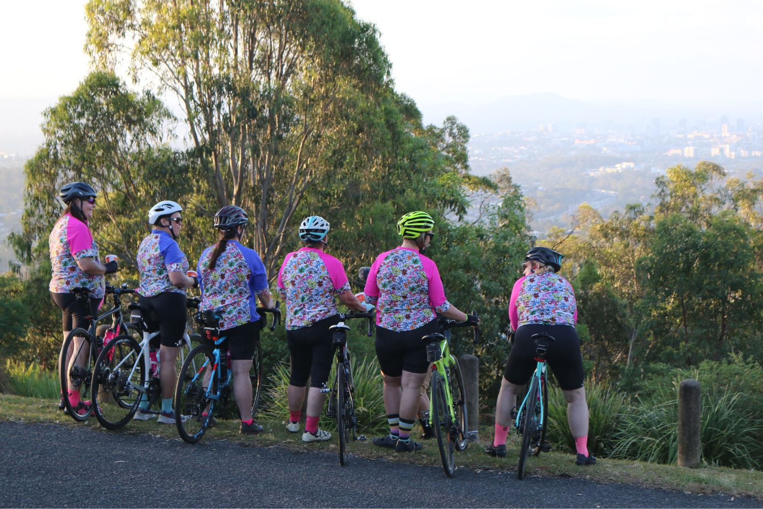 community of female cyclists enjoying the ride