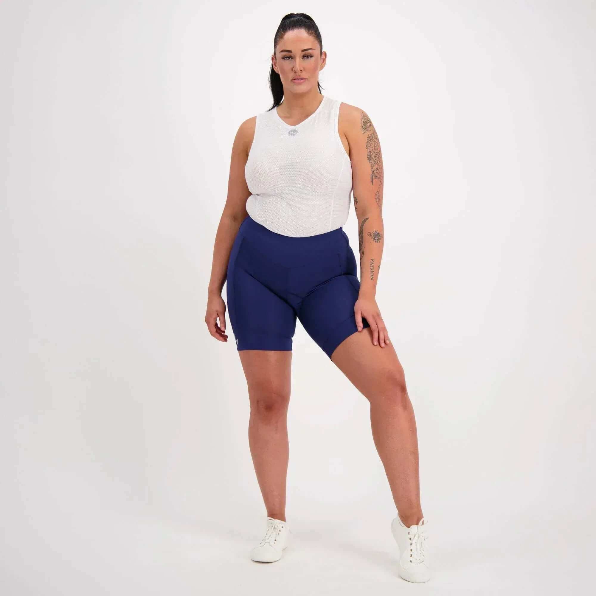 Ladies Padded Bike Shortsworn by cyclist, front view