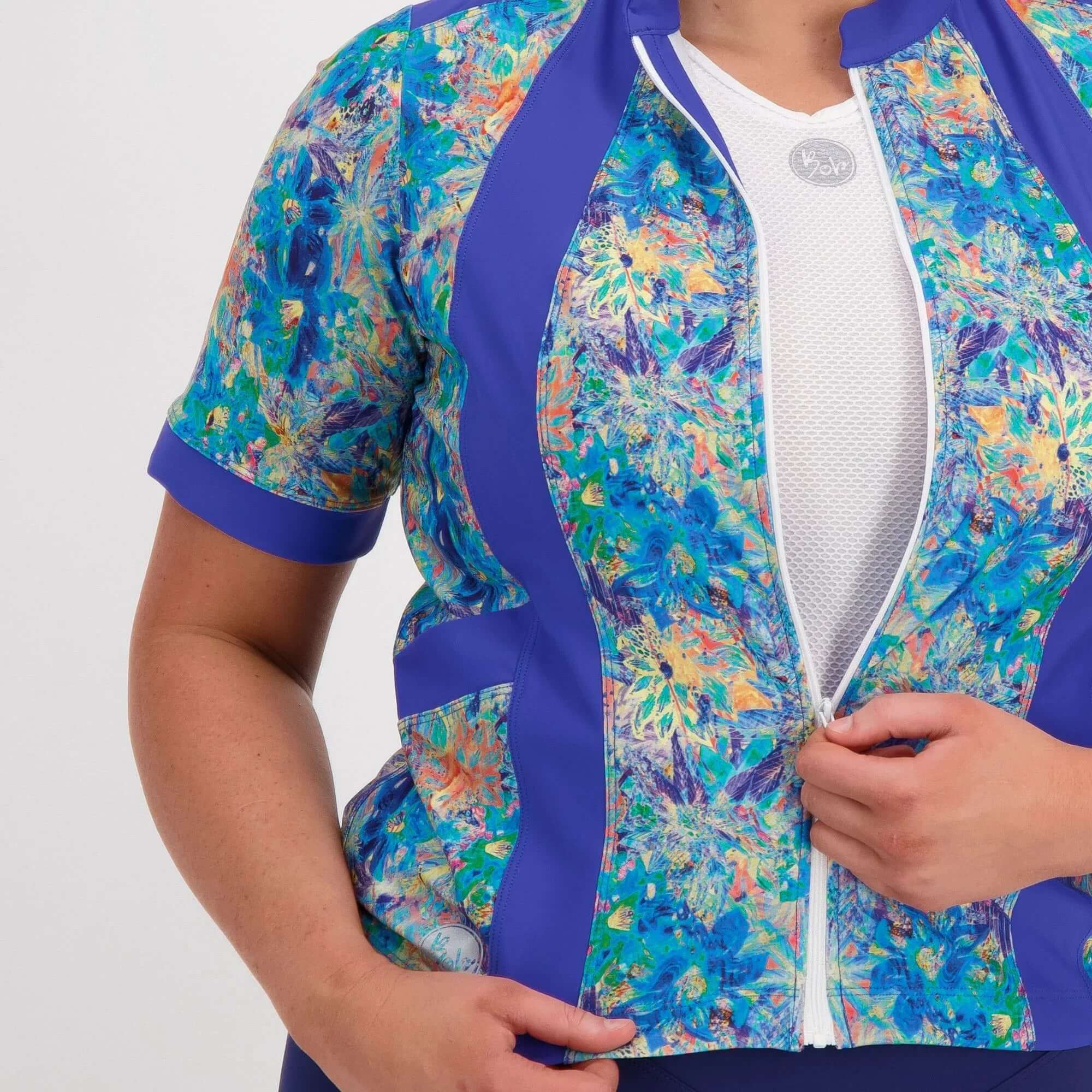 Carefree Women’s Cycling Jersey - Artsy Floral - Birds on Bikes
