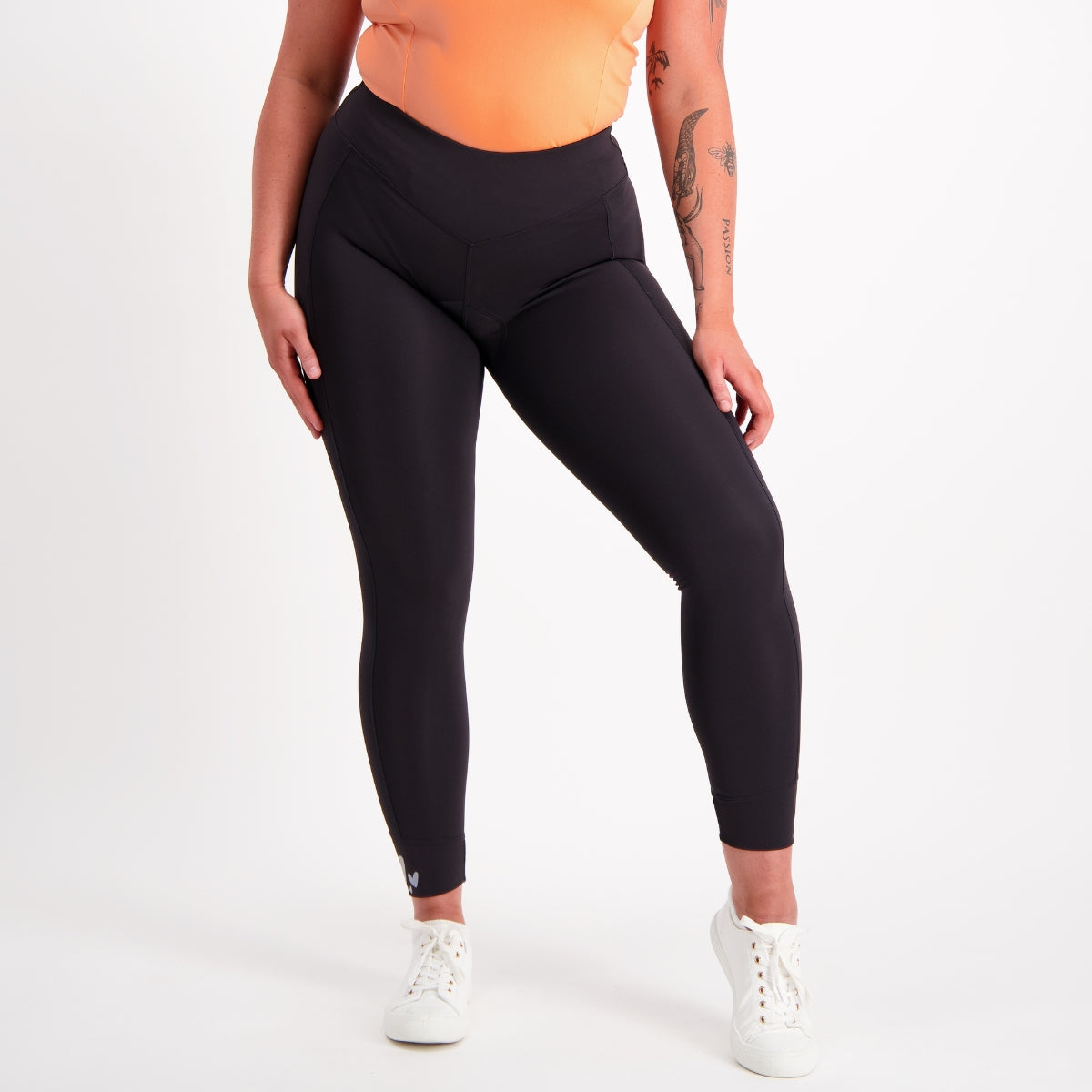 Traveller padded cycling tights, front view with high‑rise waistband