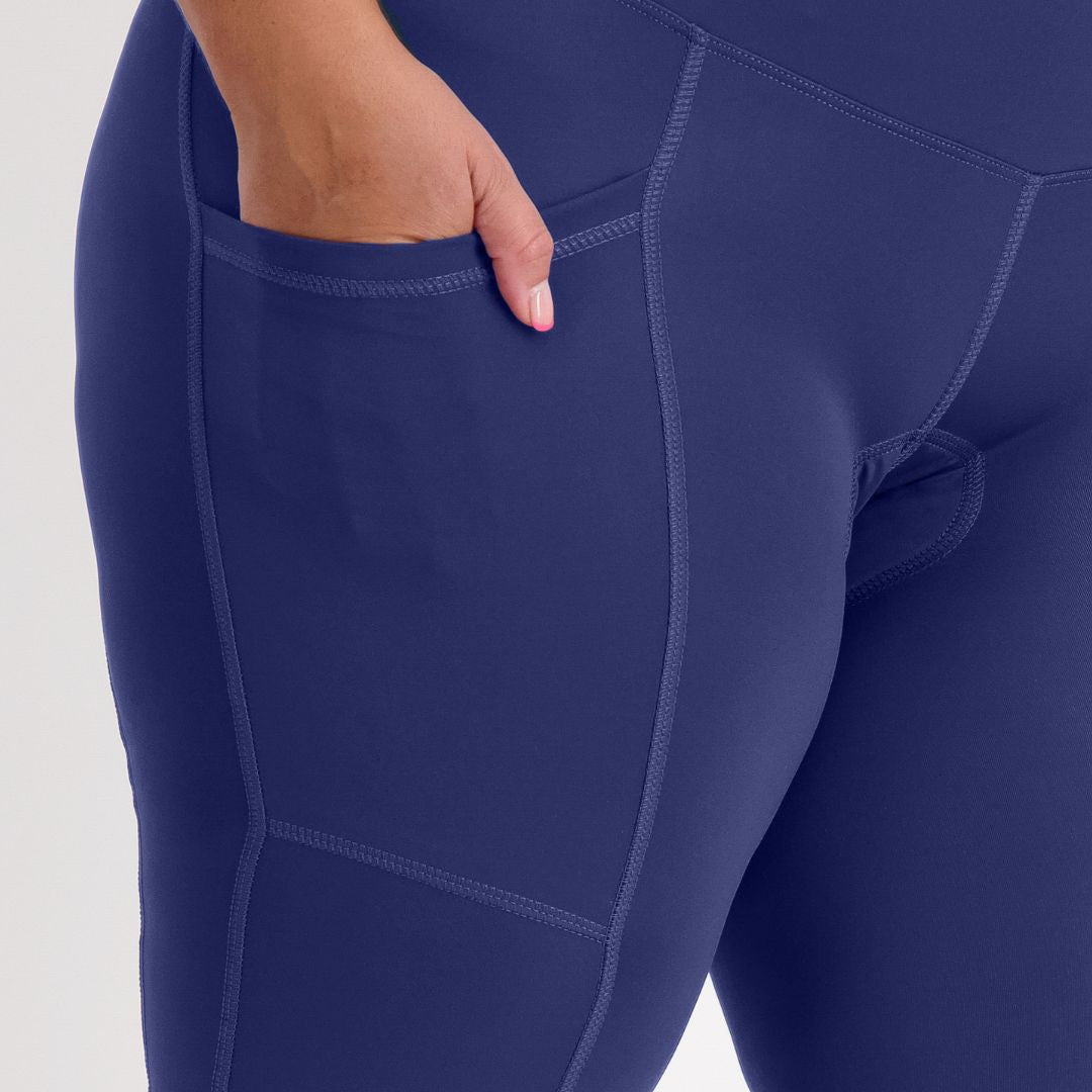 Smartphone stored securely in deep side pocket during bike ride