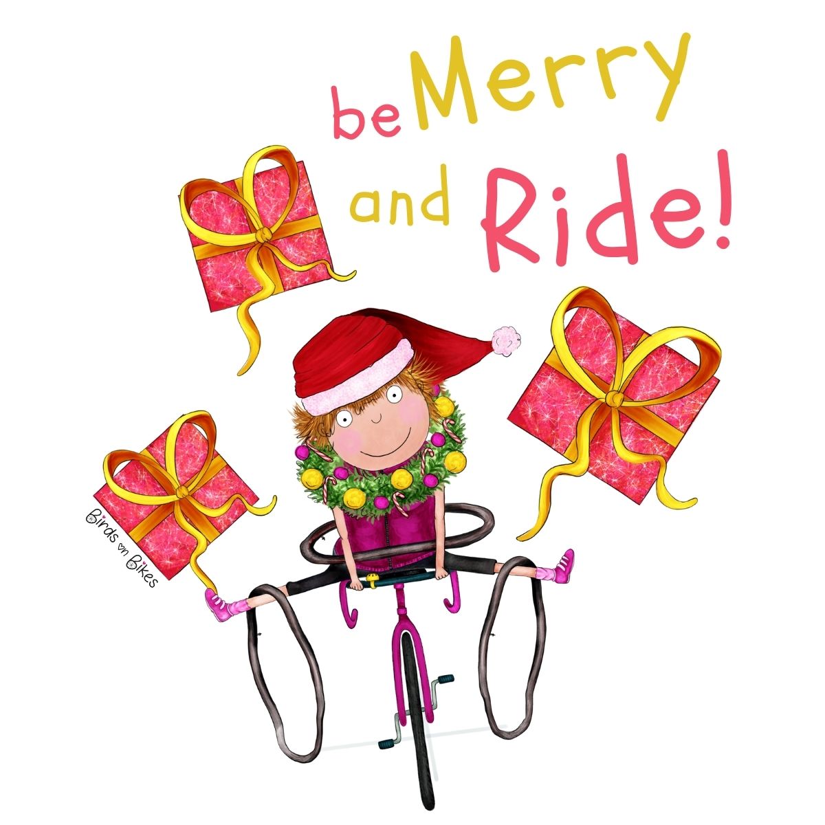 Close-up festive bike and gift details on cotton print