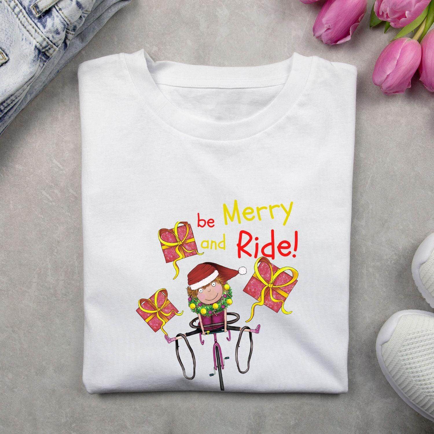 Be Merry and Ride Tee - Birds on Bikes