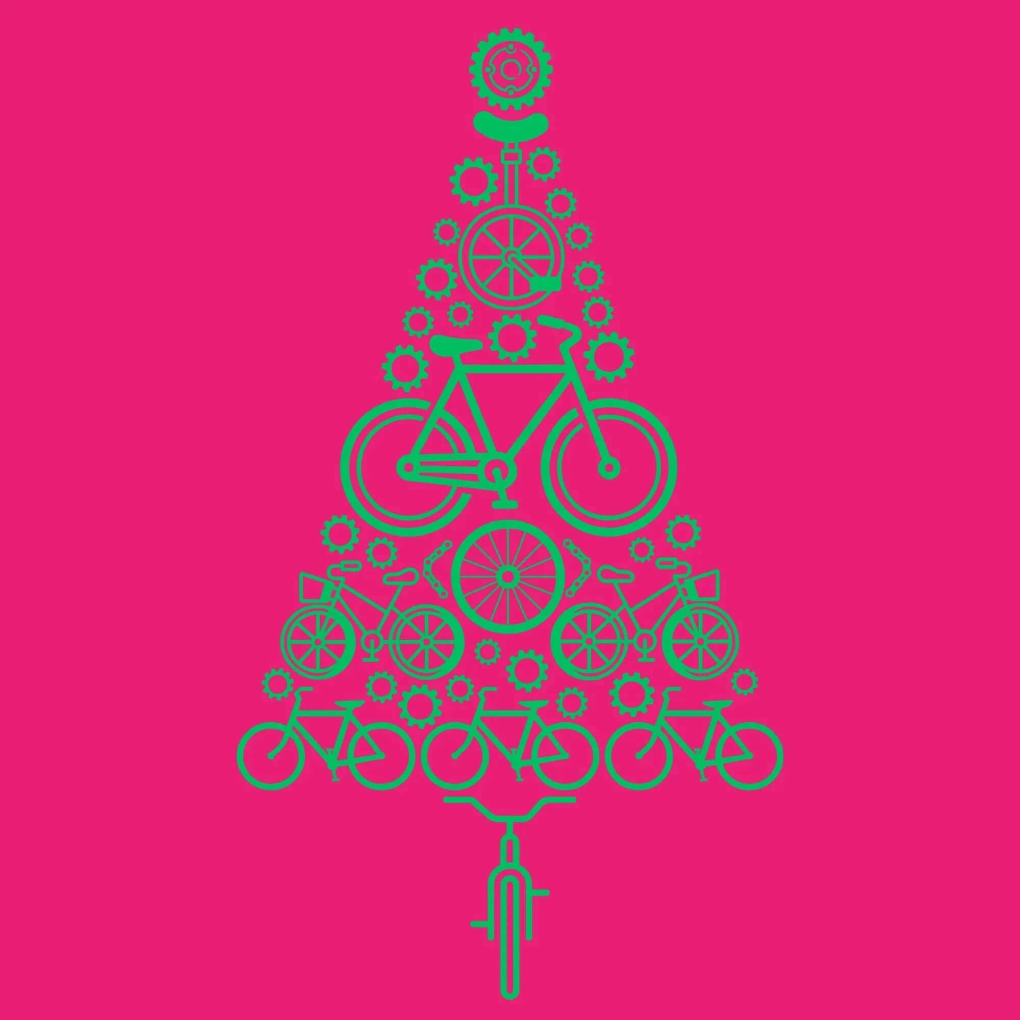Bike Tree Christmas Tee - Pink - Birds on Bikes