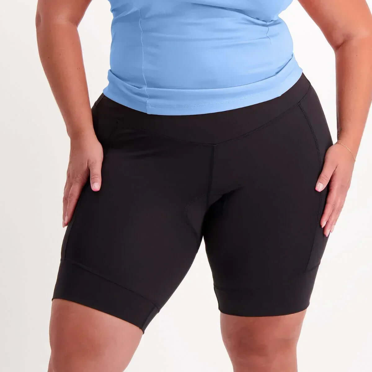 Ladies Padded Bike Shorts -- Birds on Bikes front view