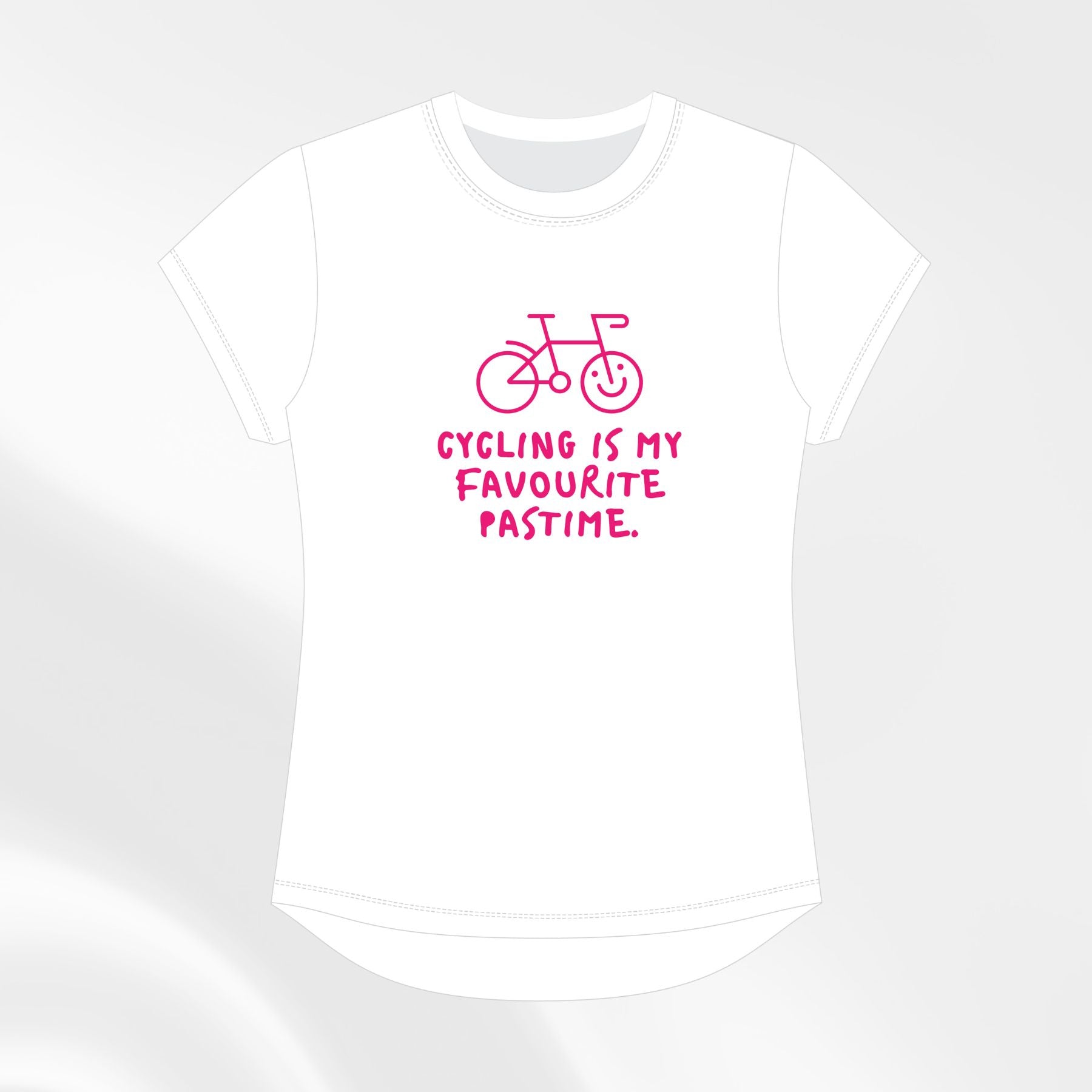 Birds on Bikes cycling t-shirt with pink bike and smiley graphic