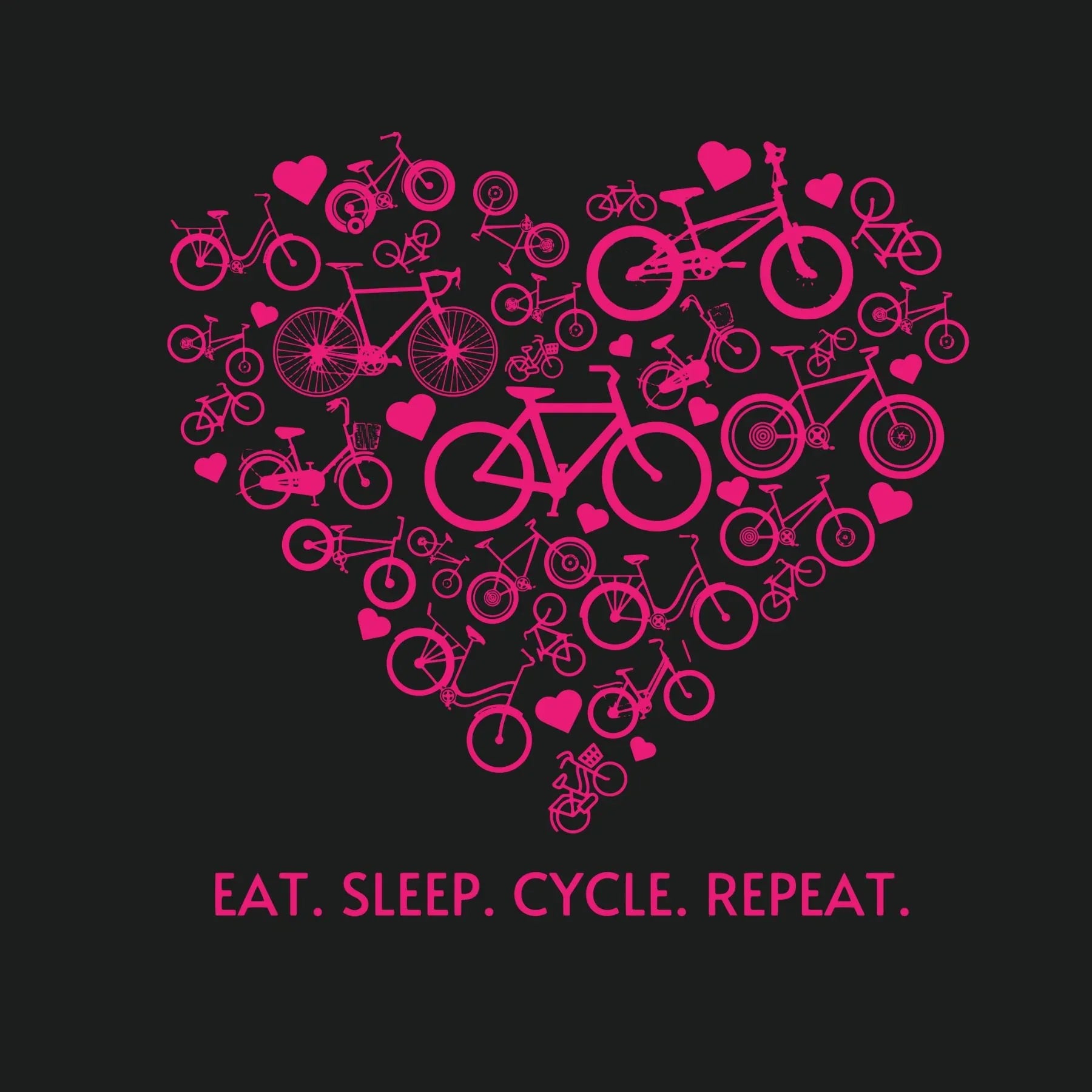 Eat. Sleep. Cycle. Repeat. Black Slogan Tshirt - Birds on Bikes