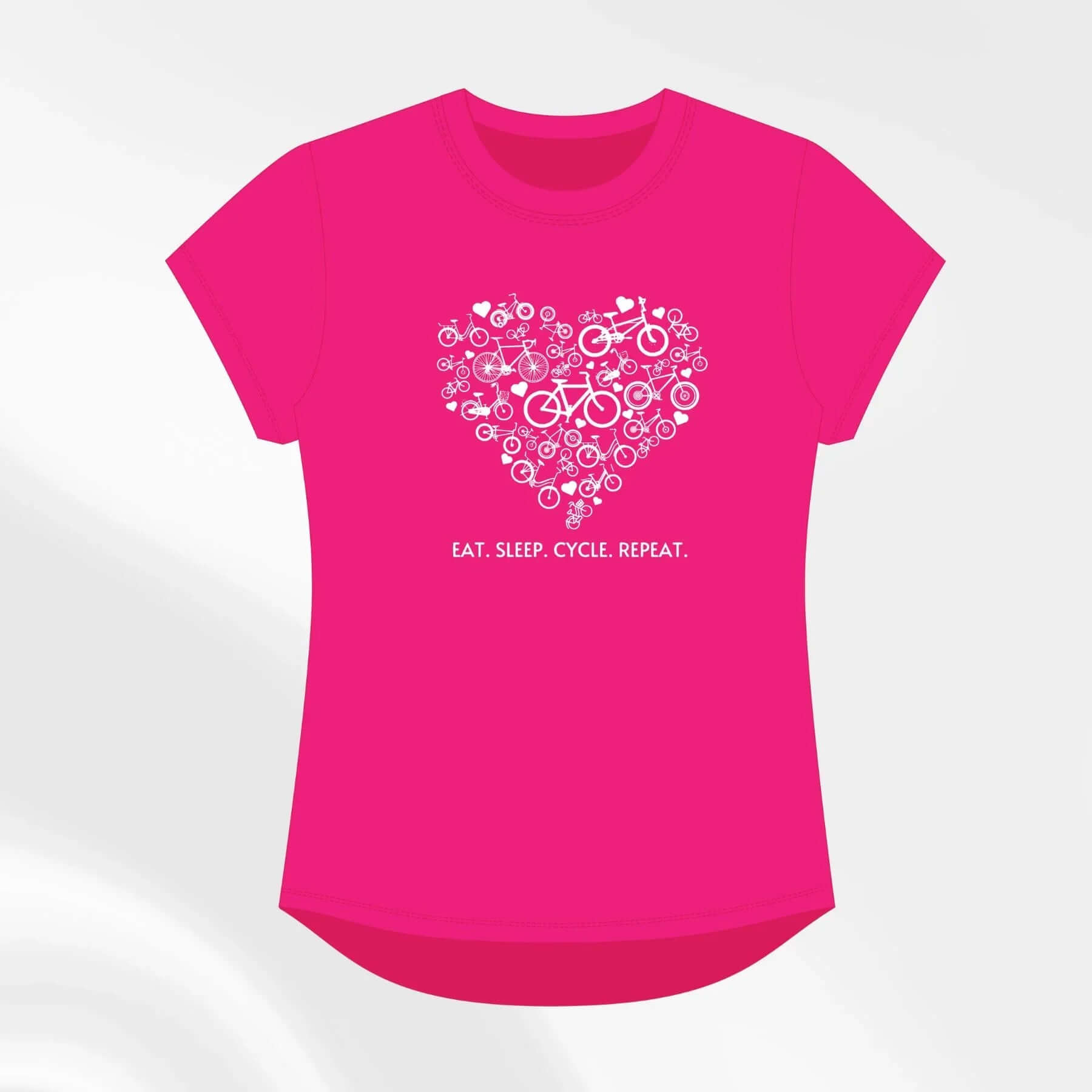 Eat. Sleep. Cycle. Repeat. Cycling Pink Slogan Tshirt - Birds on Bikes