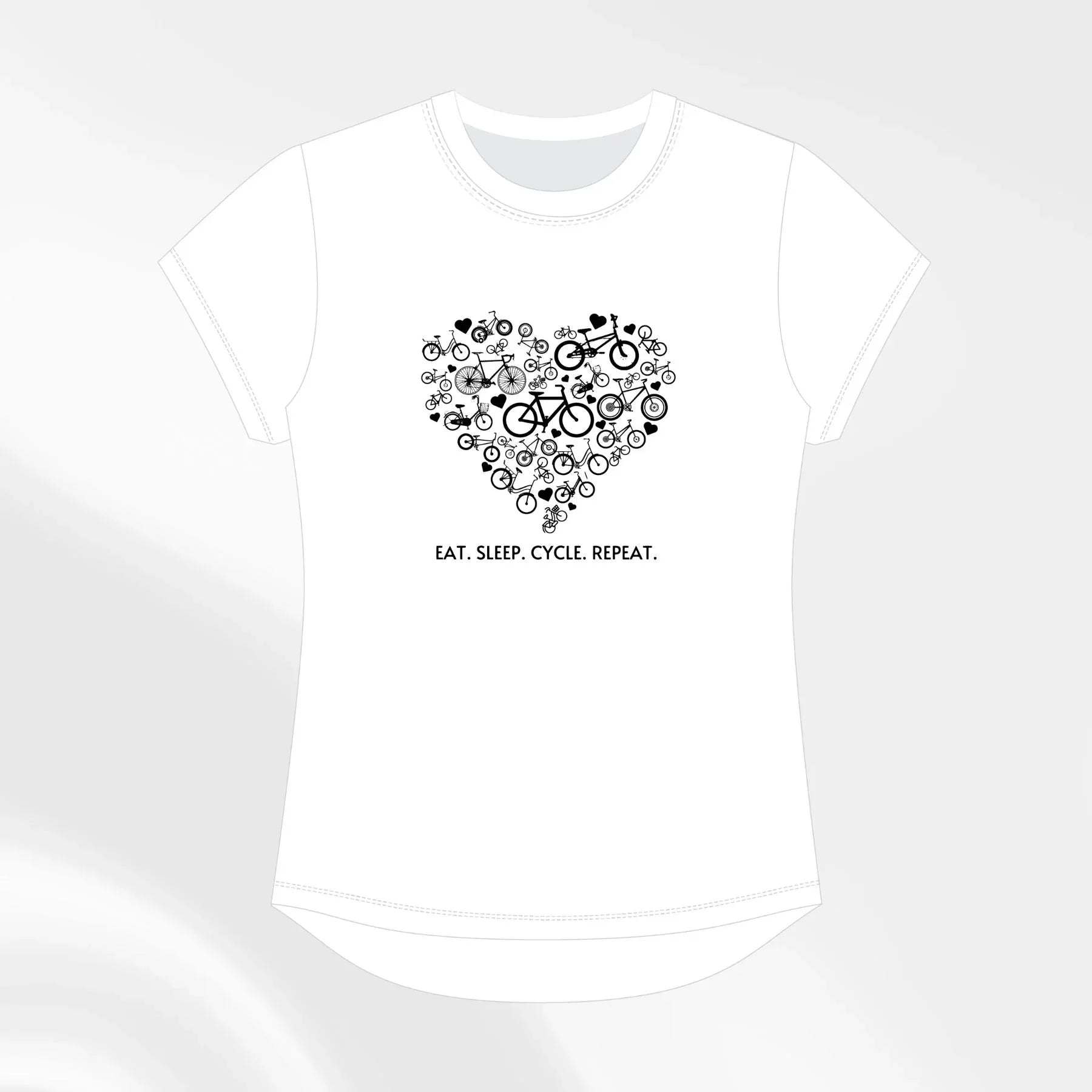 Eat Sleep Cycle Repeat Women’s Tee - White - Birds on Bikes