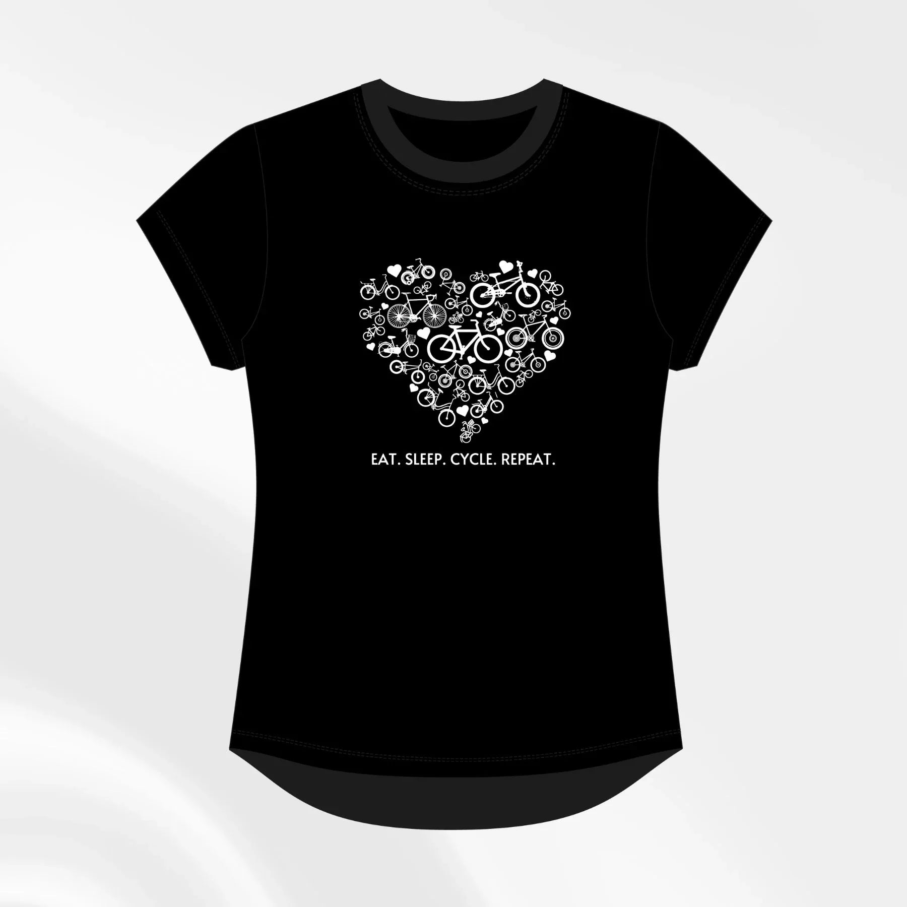 Eat. Sleep. Cycle. Repeat. Black Slogan Tshirt - Birds on Bikes