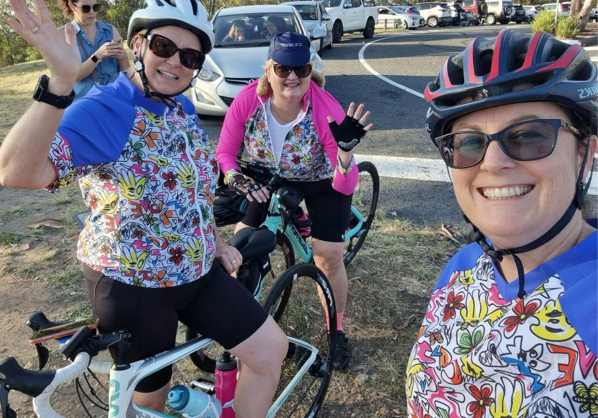 group of lovely ladty cyclists having fun on a bike ride