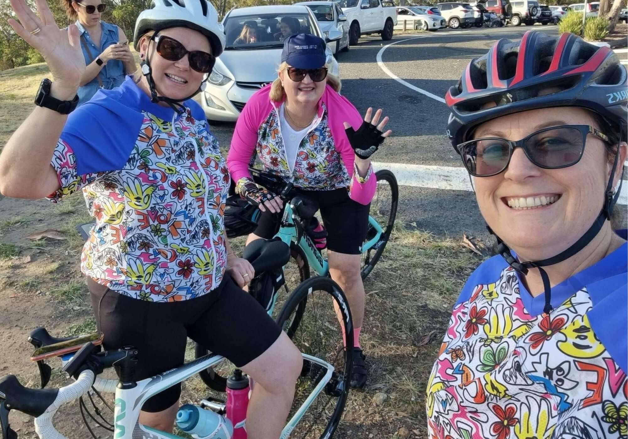 group of lovely ladty cyclists having fun on a bike ride