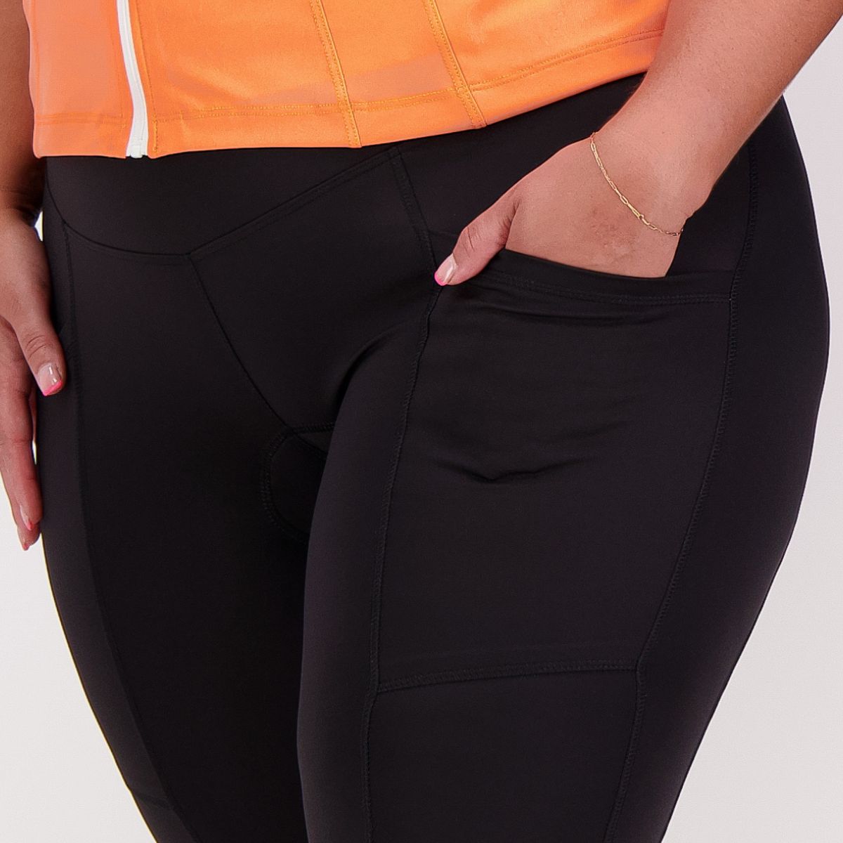 High-rise waistband on women’s cycling tights for secure, flattering support