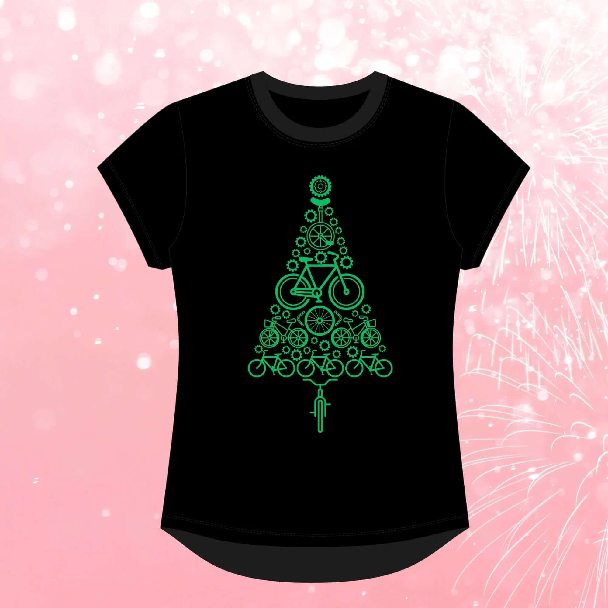 Bike Tree Christmas Tee - Black - Birds on Bikes