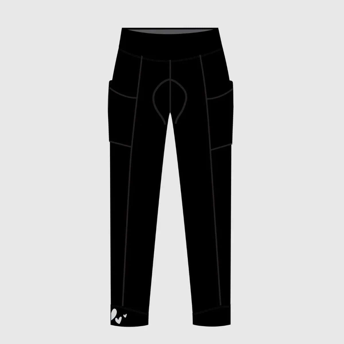 Women's cycling tights padded black -- Birds on Bikes front view