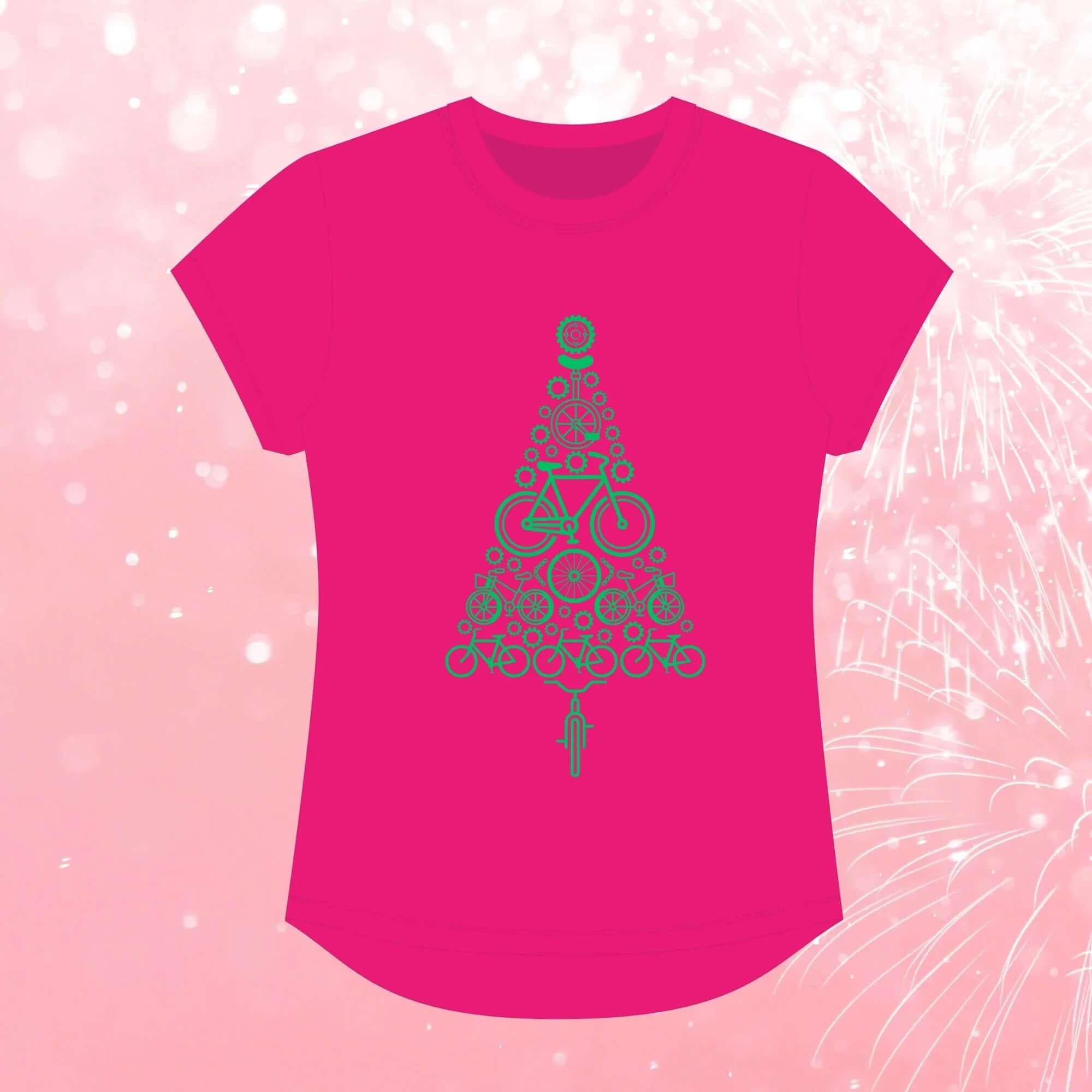 Bike Tree Christmas Tee - Pink - Birds on Bikes