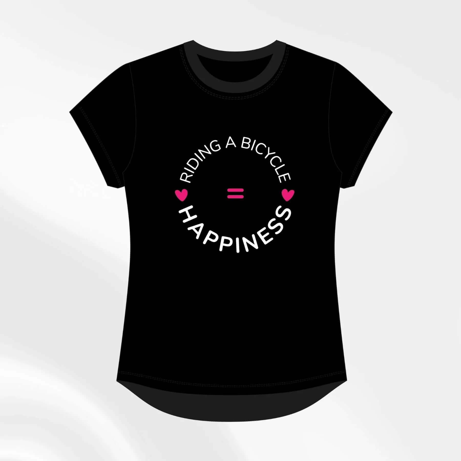 Riding a Bicycle = Happiness Black Slogan Tshirt - Birds on Bikes