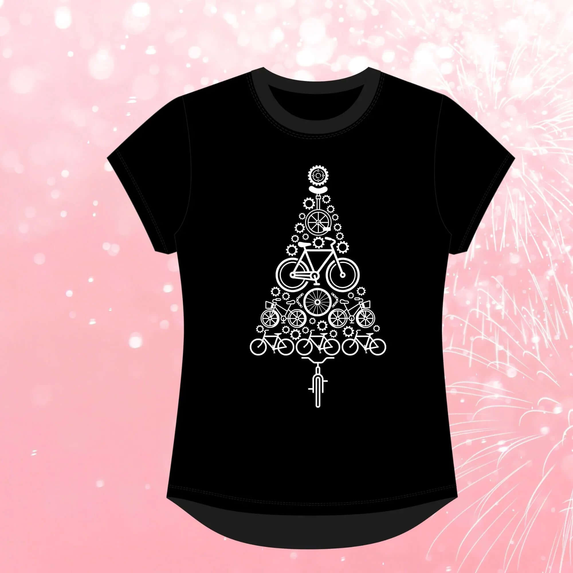 Bike Tree Christmas Tee - Black - Birds on Bikes