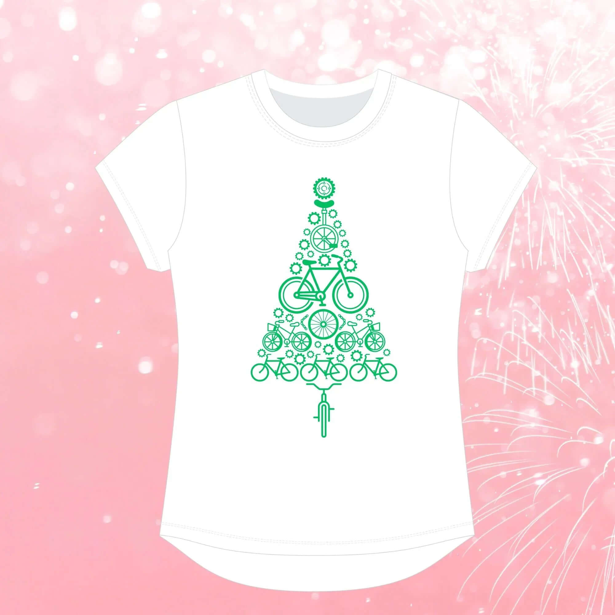 Bike Tree Christmas Tee - White - Birds on Bikes