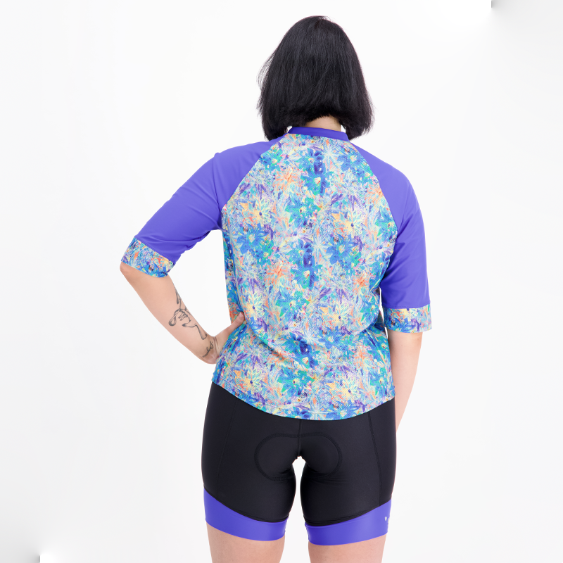 back view of birds on bikes blue casual bicycle shirt