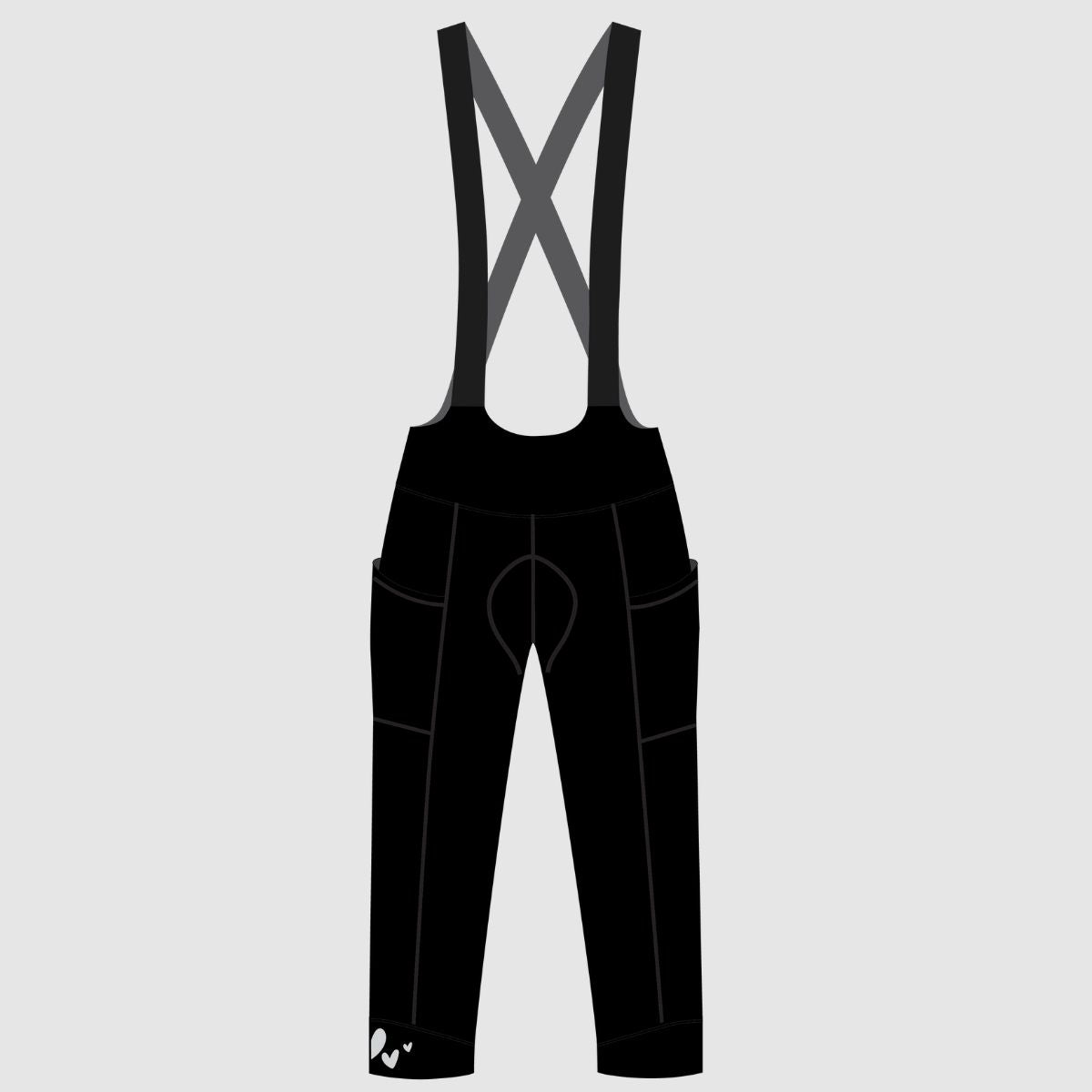 Tech drawing black womens capri bib pants black front view