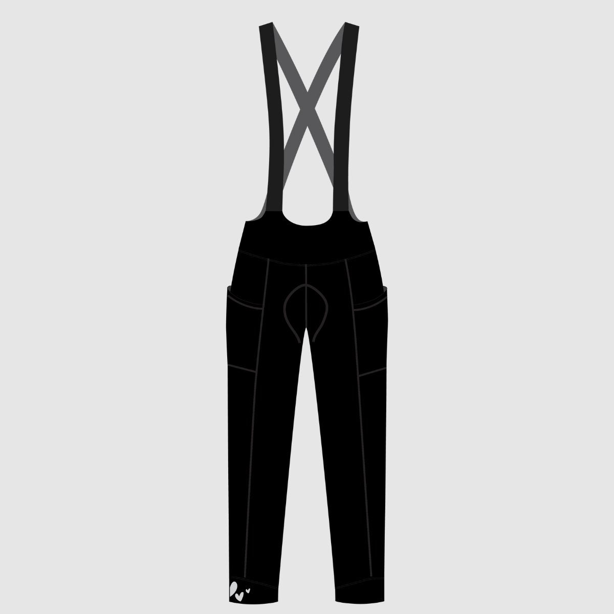 Tech drawing of Womens cycling bib tights in black front view