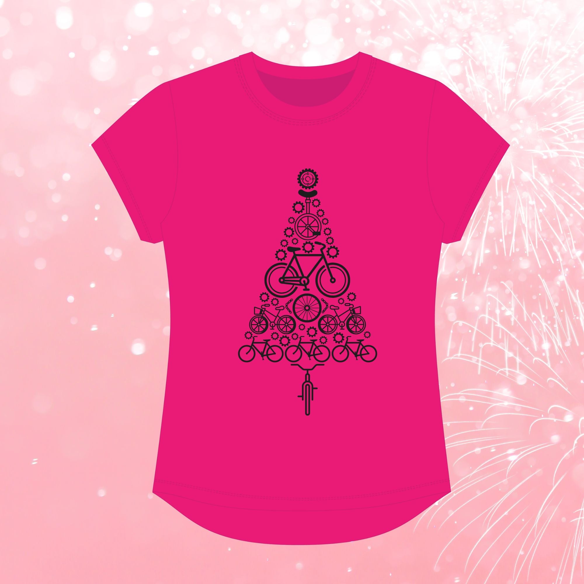 Bike Tree Christmas Tee - Pink