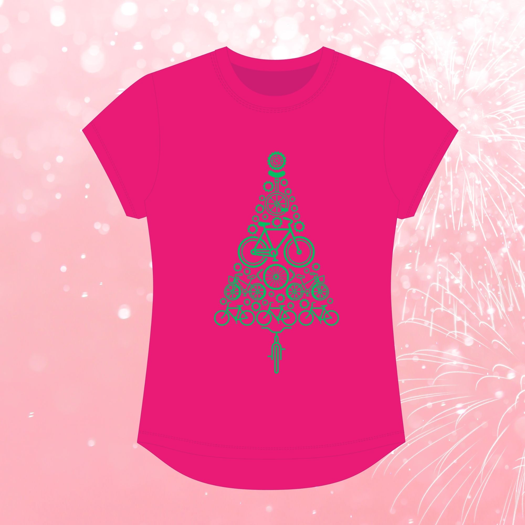 Bike Tree Christmas Tee - Pink