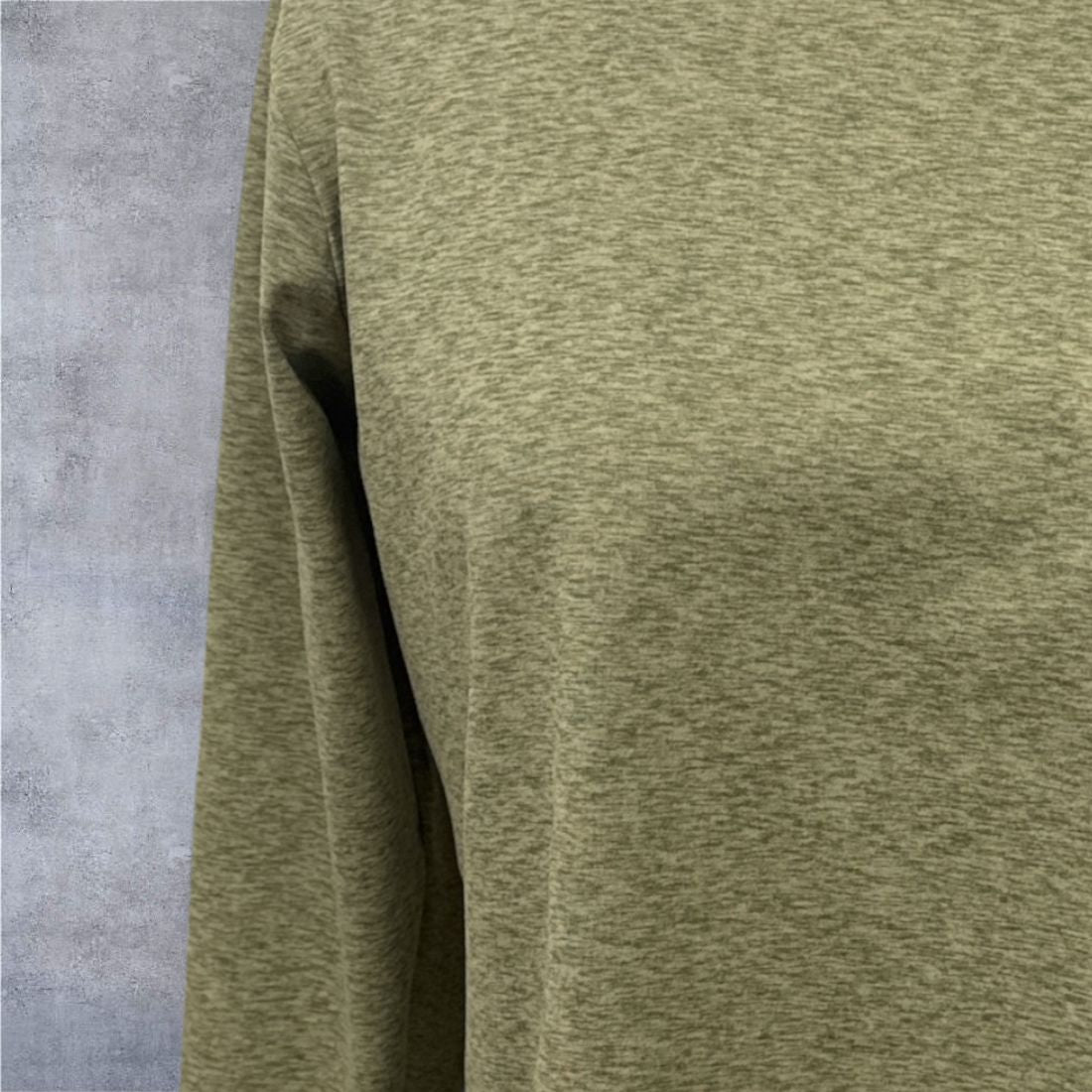 Close-up green Asana marl fabric, double-peached soft texture and stitching