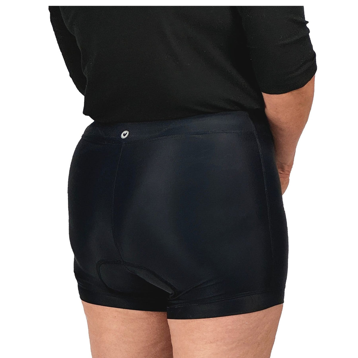 Black BoB Unders women's padded cycling underwear showing side fit and leg length