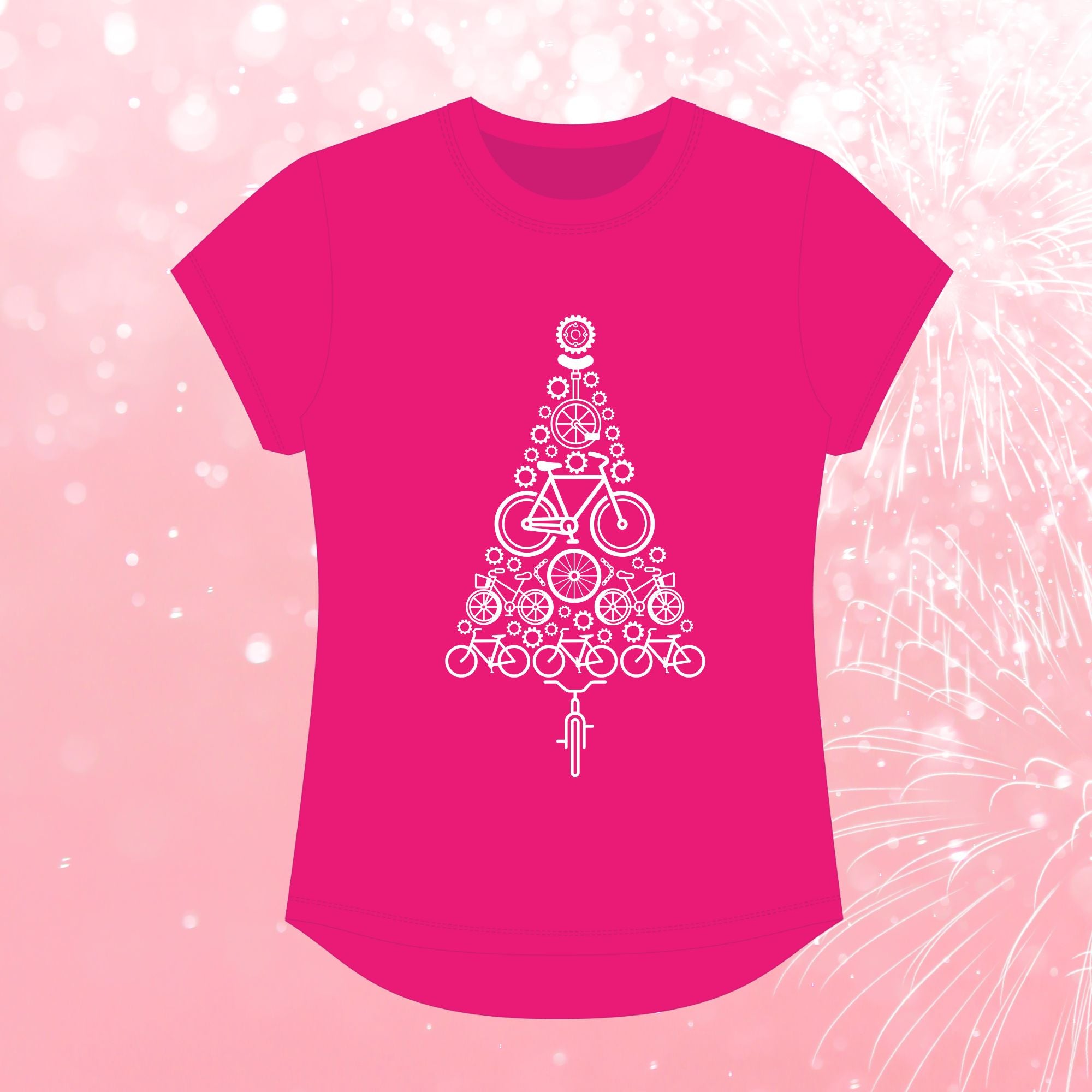 Bike Tree Christmas Tee - Pink
