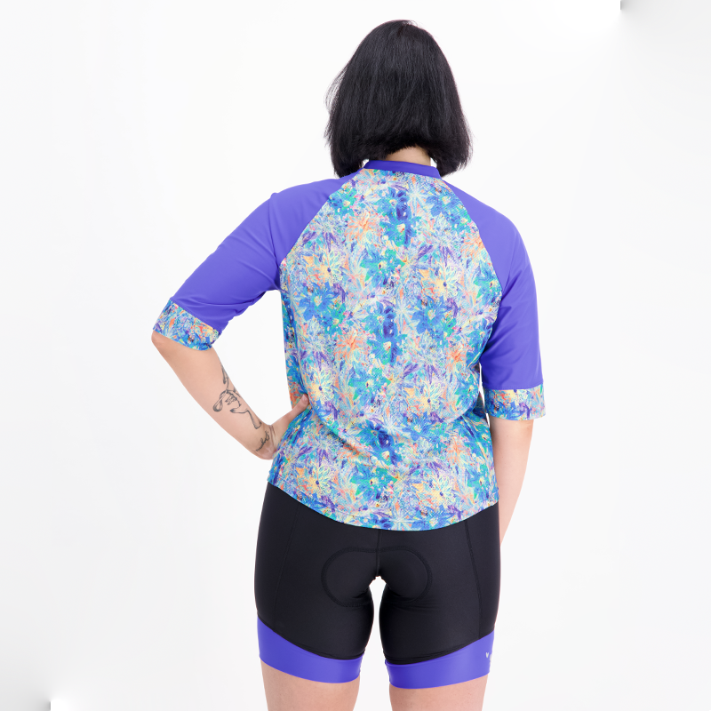back view of birds on bikes blue casual bicycle shirt 