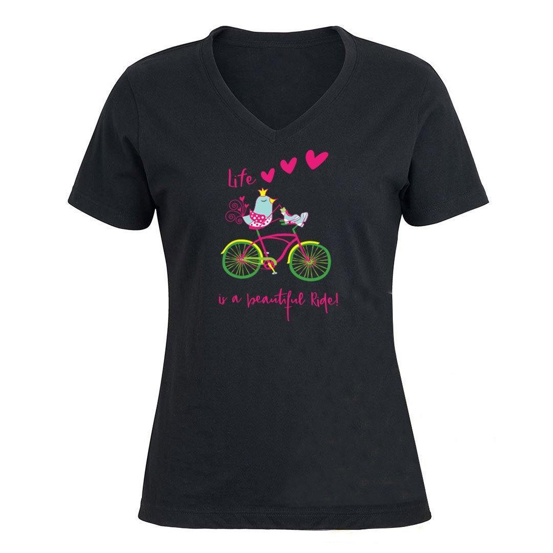 Birds on Bikes T-Shirt S / Black / V-Neck Life is a Beautiful Ride Tee