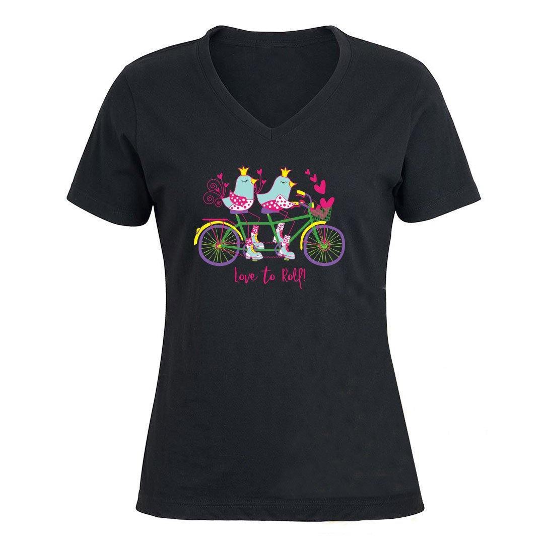 Birds on Bikes T-Shirt S / Black / V-Neck Love to Roll Tee
