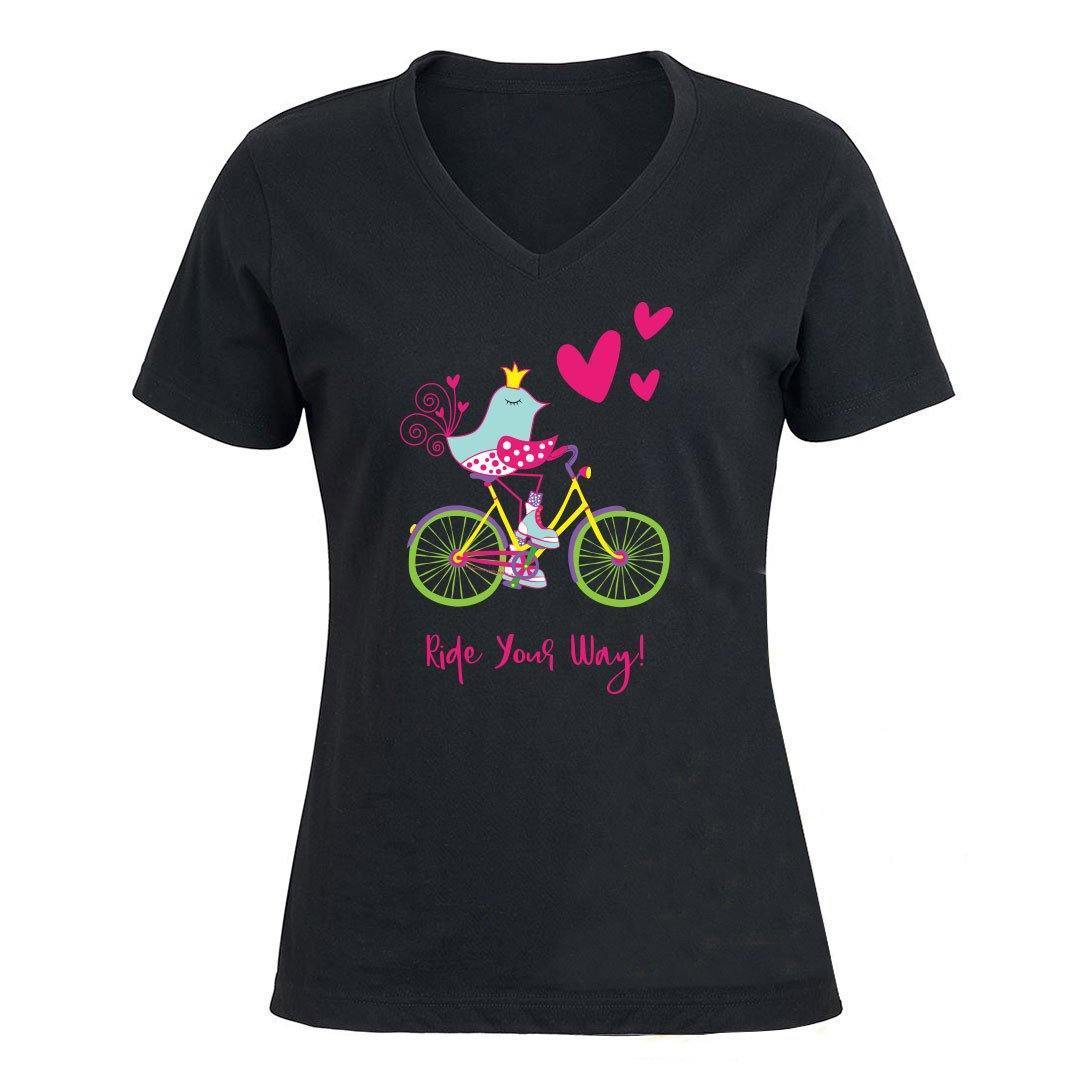 Birds on Bikes T-Shirt S / Black / V-Neck Ride Your Way Tee